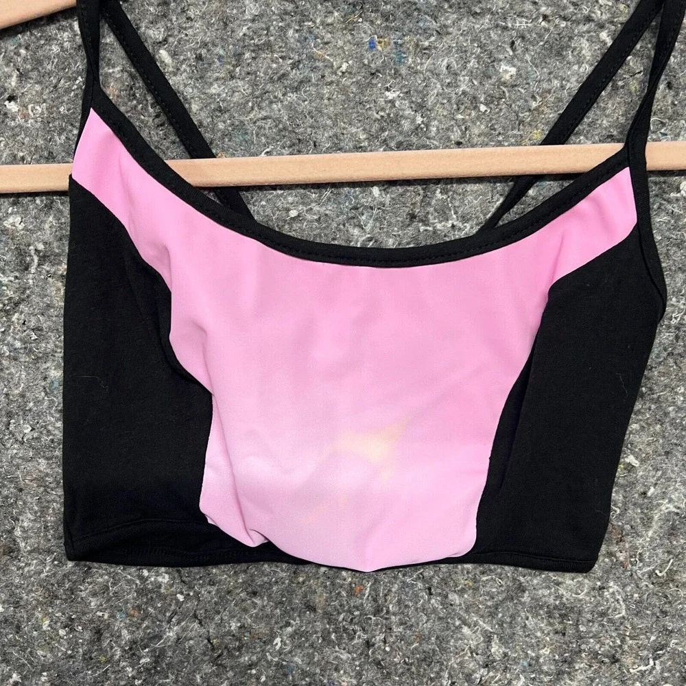 Fashion Nova Mercury Colorblock Crop Top Black Pink XS Double Strap Criss Cross